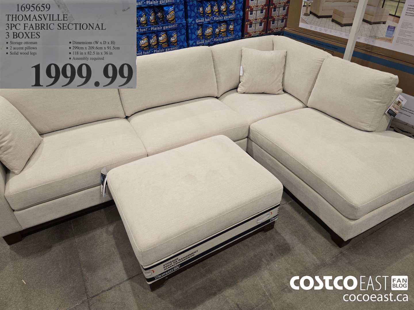 1695659 THOMASVILLE 3PC FABRIC SECTIONAL 3 BOXES $1999.99