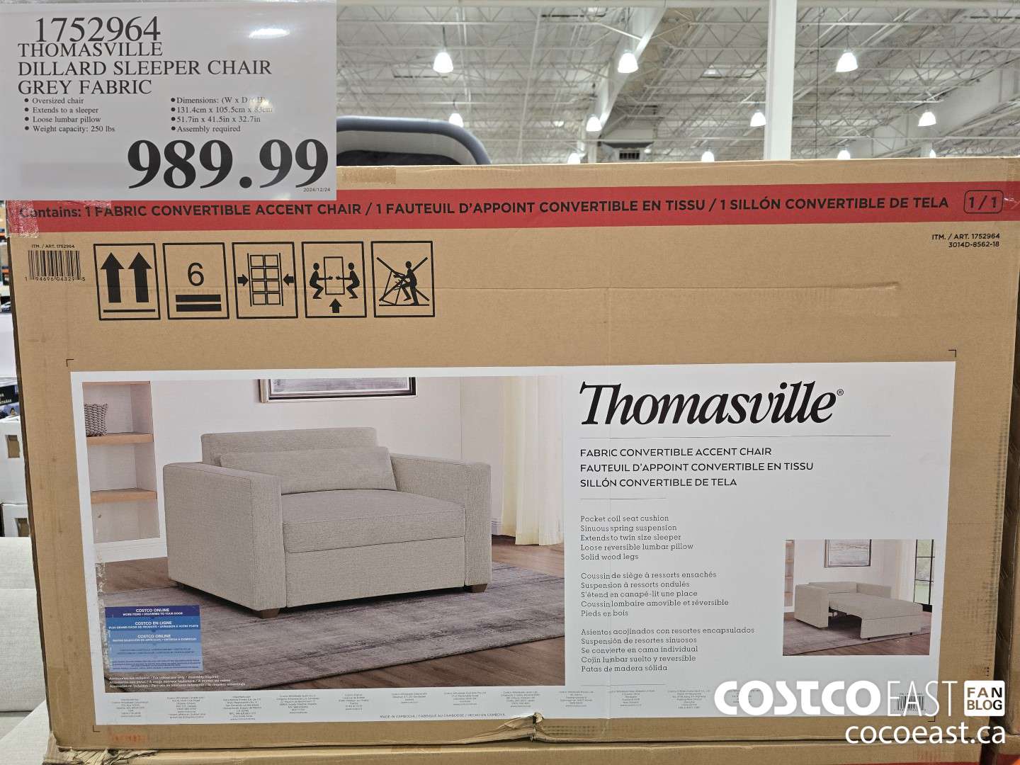 1752964 THOMASVILLE DILLARD SLEEPER CHAIR GREY FABRIC $989.99