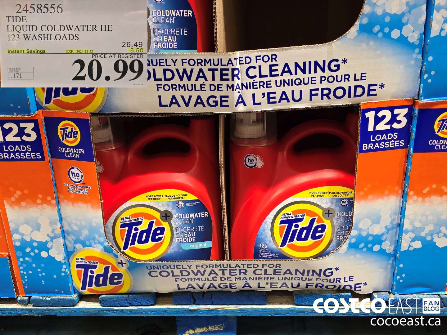 2458556 TIDE LIQUID COLDWATER HE 123 WASHLOADS ($5.50 INSTANT SAVINGS EXPIRES ON 2024-12-22) $20.99