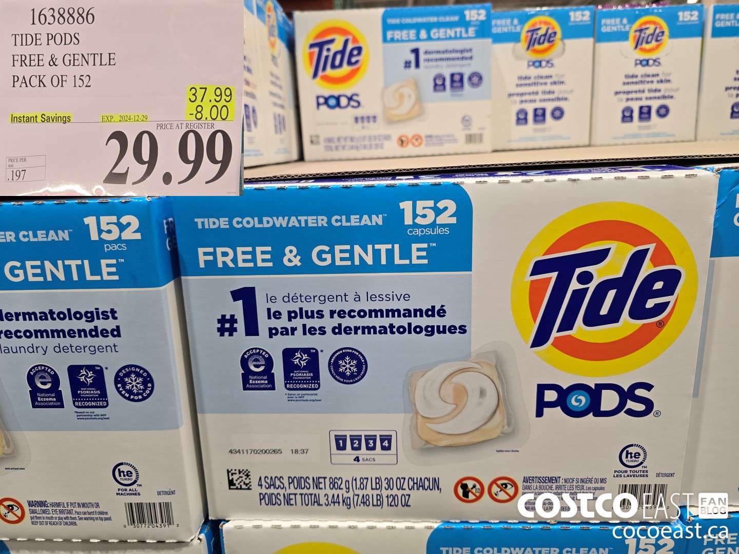 1638886 TIDE PODS FREE & GENTLE PACK OF 152 ($8.00 INSTANT SAVINGS EXPIRES ON 2024-12-29) $29.99
