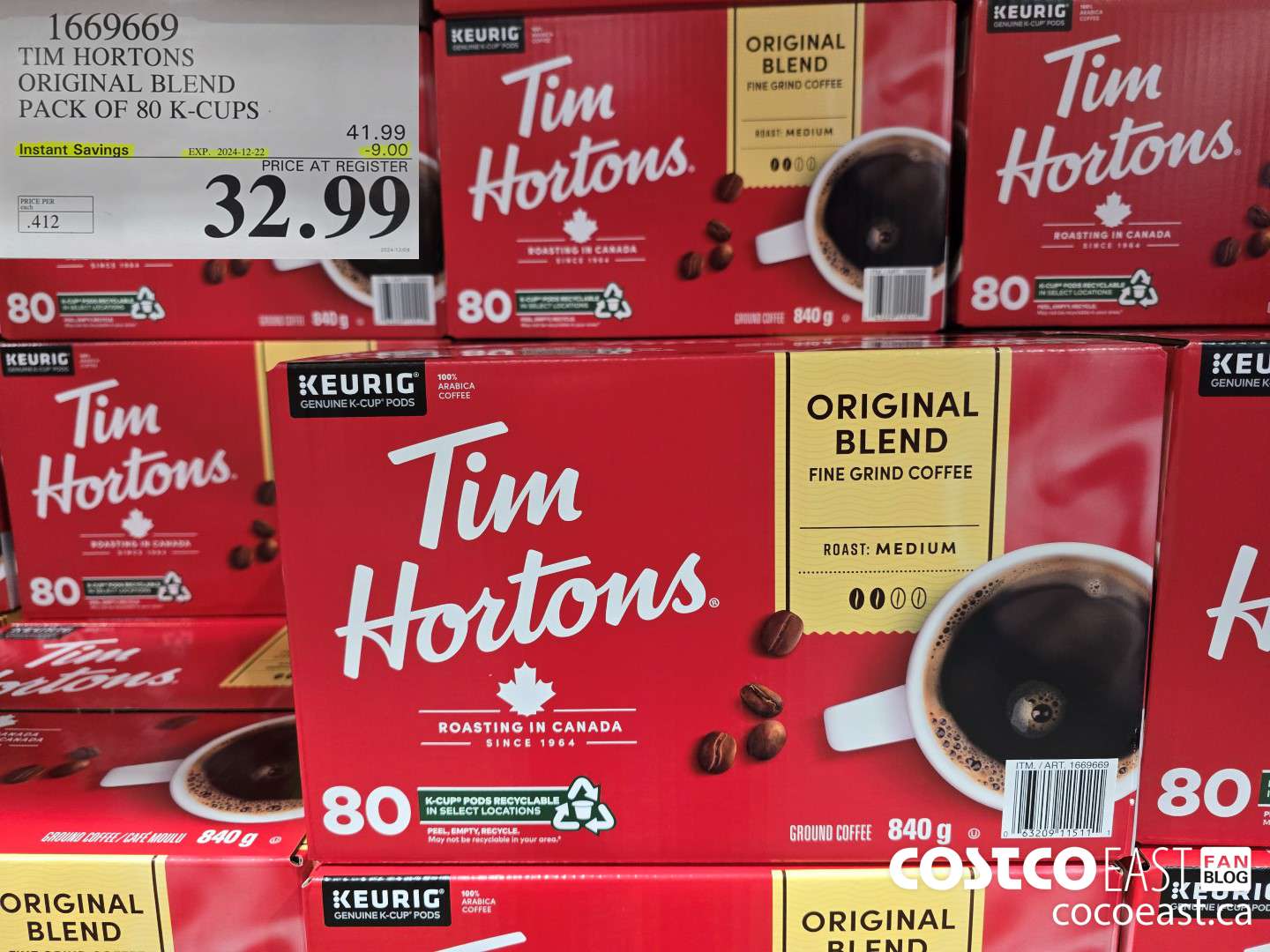 1669669 TIM HORTONS ORIGINAL BLEND PACK OF 80 K-CUPS ($9.00 INSTANT SAVINGS EXPIRES ON 2024-12-22) $32.99