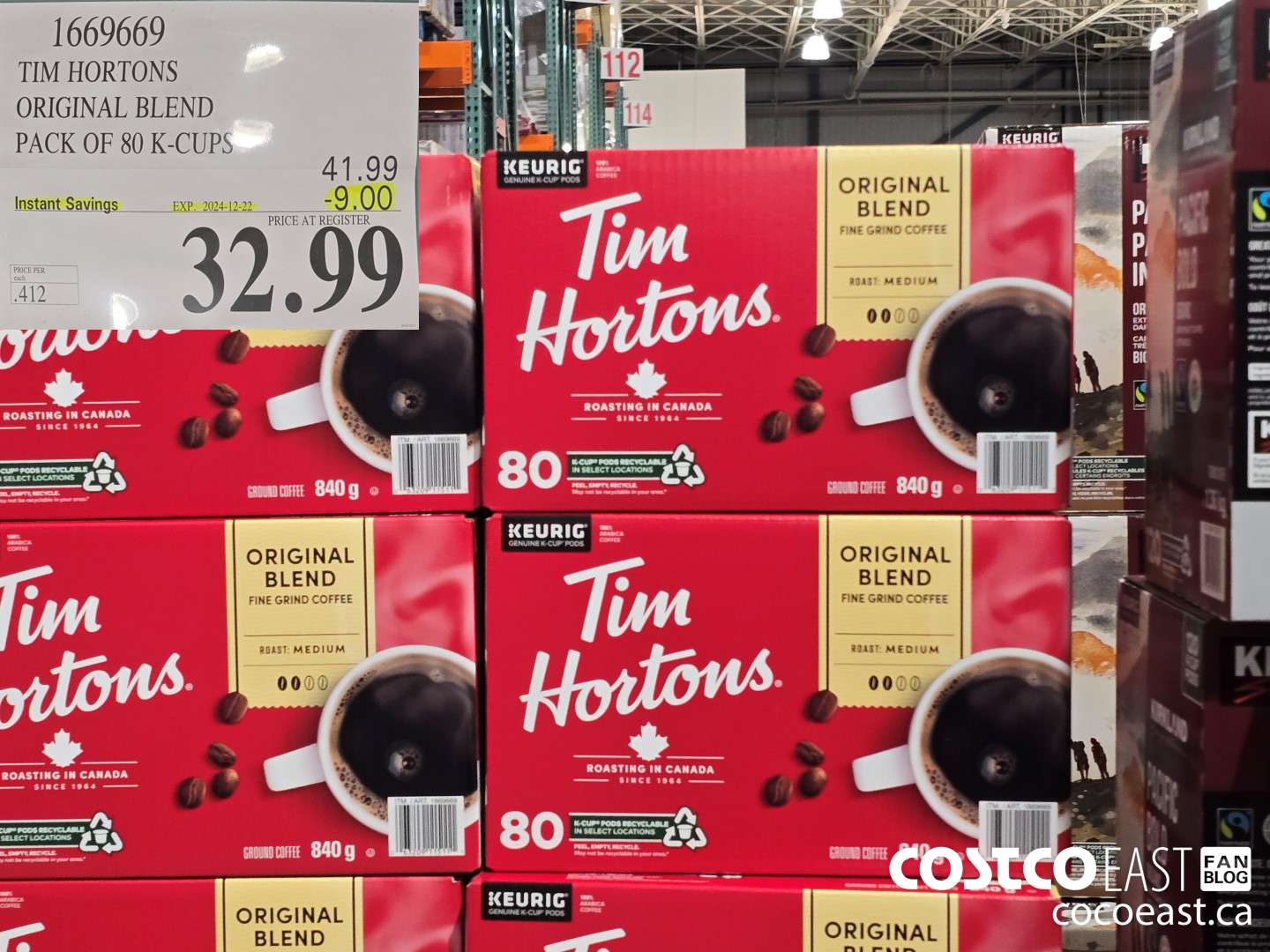 1669669 TIM HORTONS ORIGINAL BLEND PACK OF 80 K-CUPS ($9.00 INSTANT SAVINGS EXPIRES ON 2024-12-22) $32.99