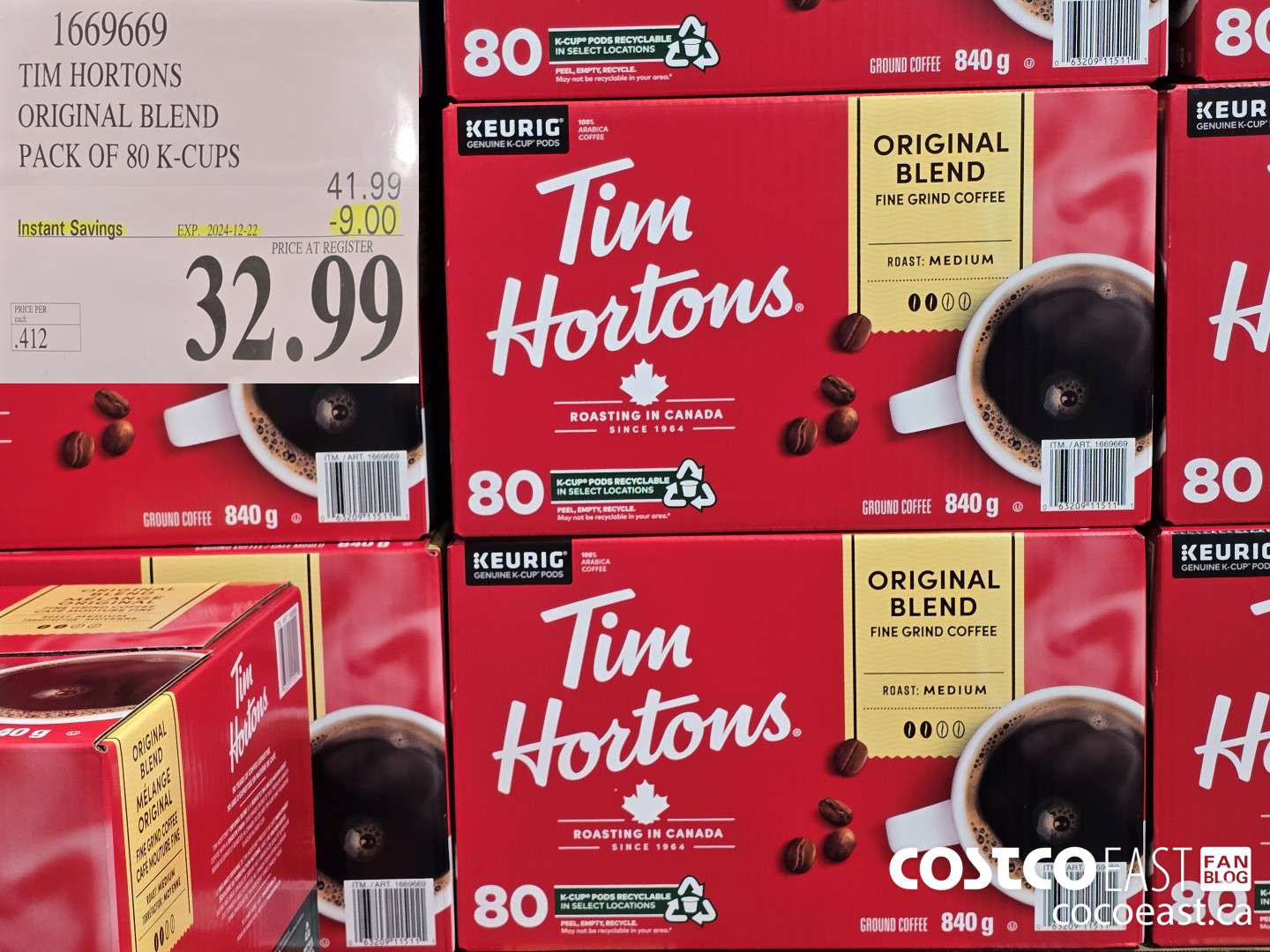 1669669 TIM HORTONS ORIGINAL BLEND PACK OF 80 K-CUPS ($9.00 INSTANT SAVINGS EXPIRES ON 2024-12-22) $32.99