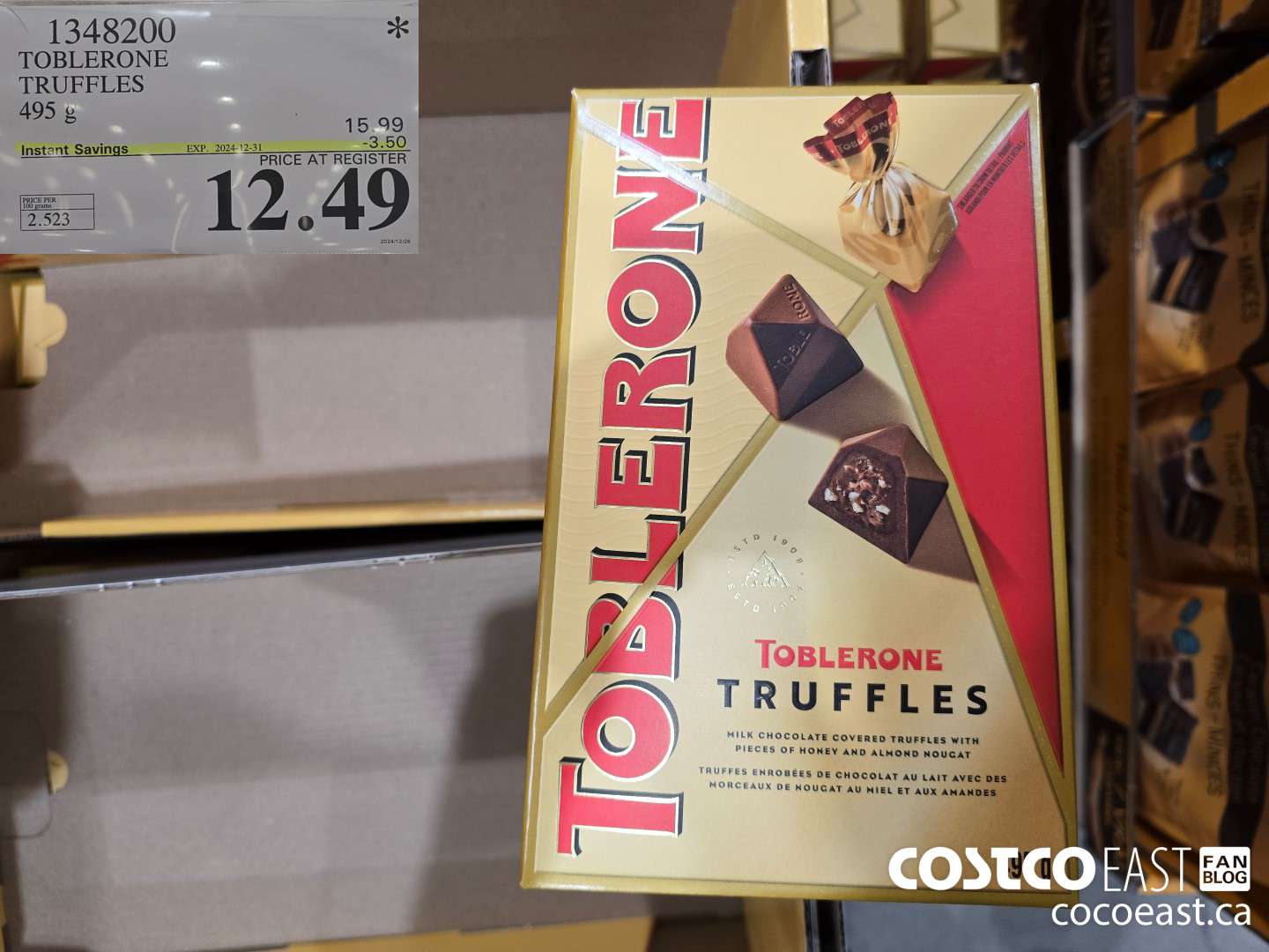 1348200 TOBLERONE PRALINES 495 G ($3.50 INSTANT SAVINGS EXPIRES ON 2024-12-31) $12.49