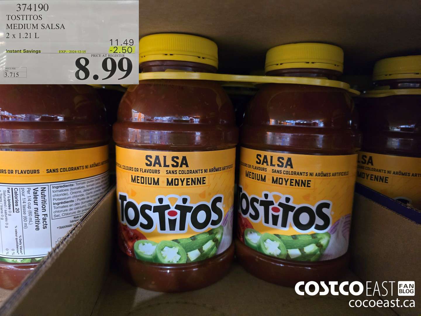 374190 TOSTITOS MEDIUM SALSA 2 X 1.21 L ($2.50 INSTANT SAVINGS EXPIRES ON 2024-12-15) $8.99