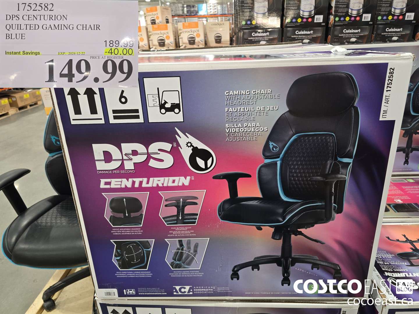 1752582 TRUE INNOVATIONS QUILTED GAMING CHAIR BLUE ($40.00 INSTANT SAVINGS EXPIRES ON 2024-12-22) $149.99