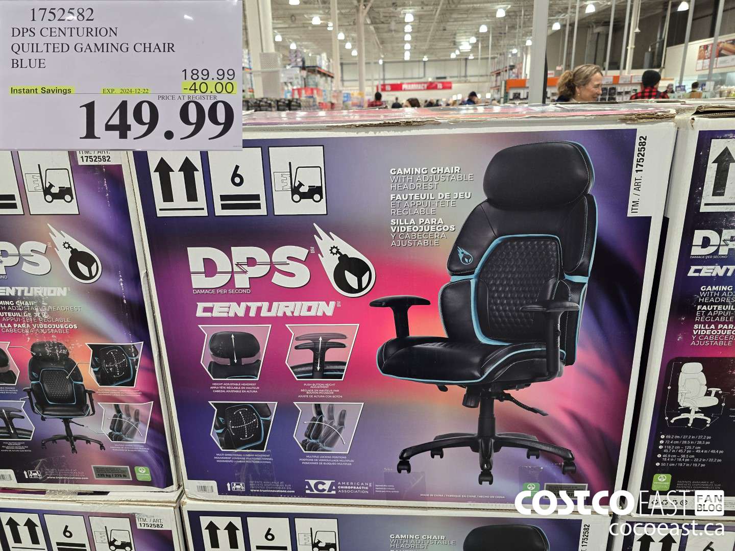 1752582 TRUE INNOVATIONS QUILTED GAMING CHAIR BLUE ($40.00 INSTANT SAVINGS EXPIRES ON 2024-12-22) $149.99