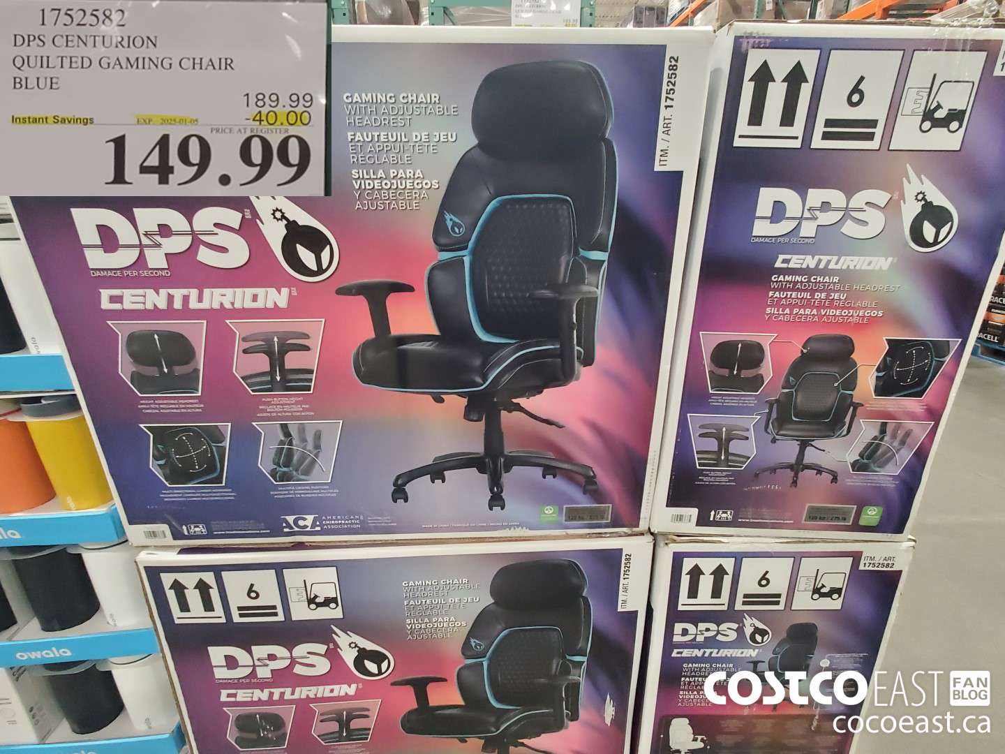 1752582 TRUE INNOVATIONS QUILTED GAMING CHAIR BLUE ($40.00 INSTANT SAVINGS EXPIRES ON 2025-01-05) $149.99