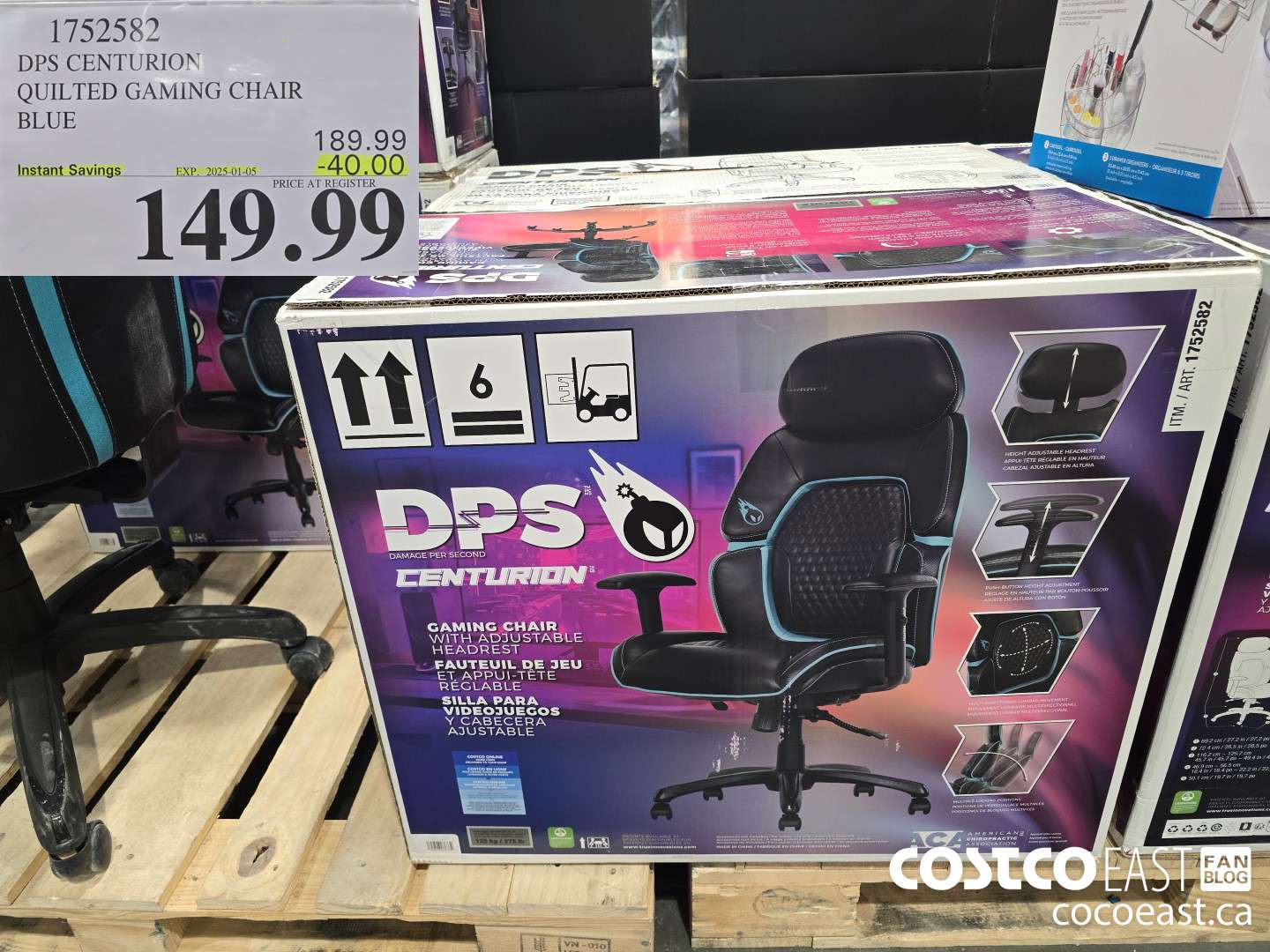 1752582 TRUE INNOVATIONS QUILTED GAMING CHAIR BLUE ($40.00 INSTANT SAVINGS EXPIRES ON 2025-01-05) $149.99