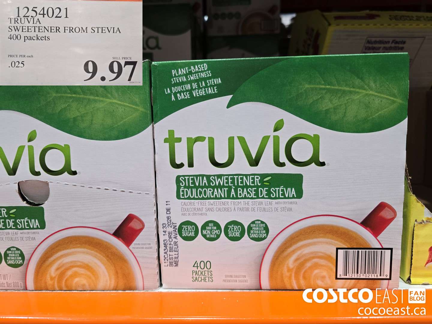 1254021 TRUVIA SWEETENER FROM STEVIA 400 packets $9.97