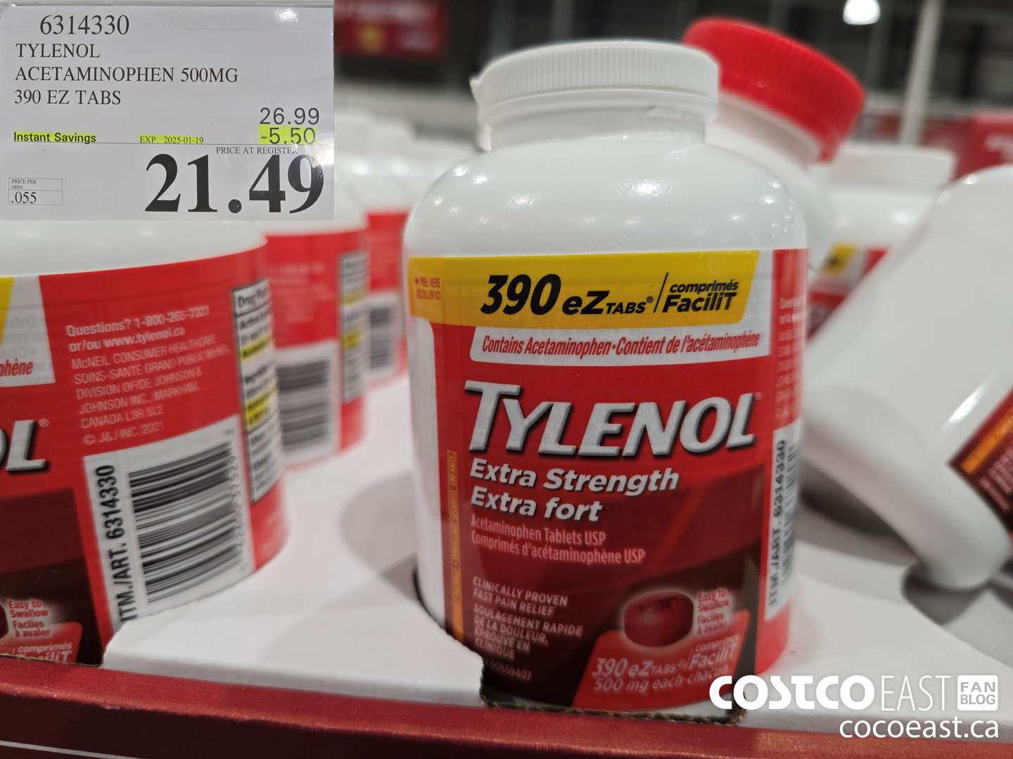 6314330 TYLENOL ACETAMINOPHEN 500MG 390 EZ TABS ($5.50 INSTANT SAVINGS EXPIRES ON 2025-01-19) $21.49