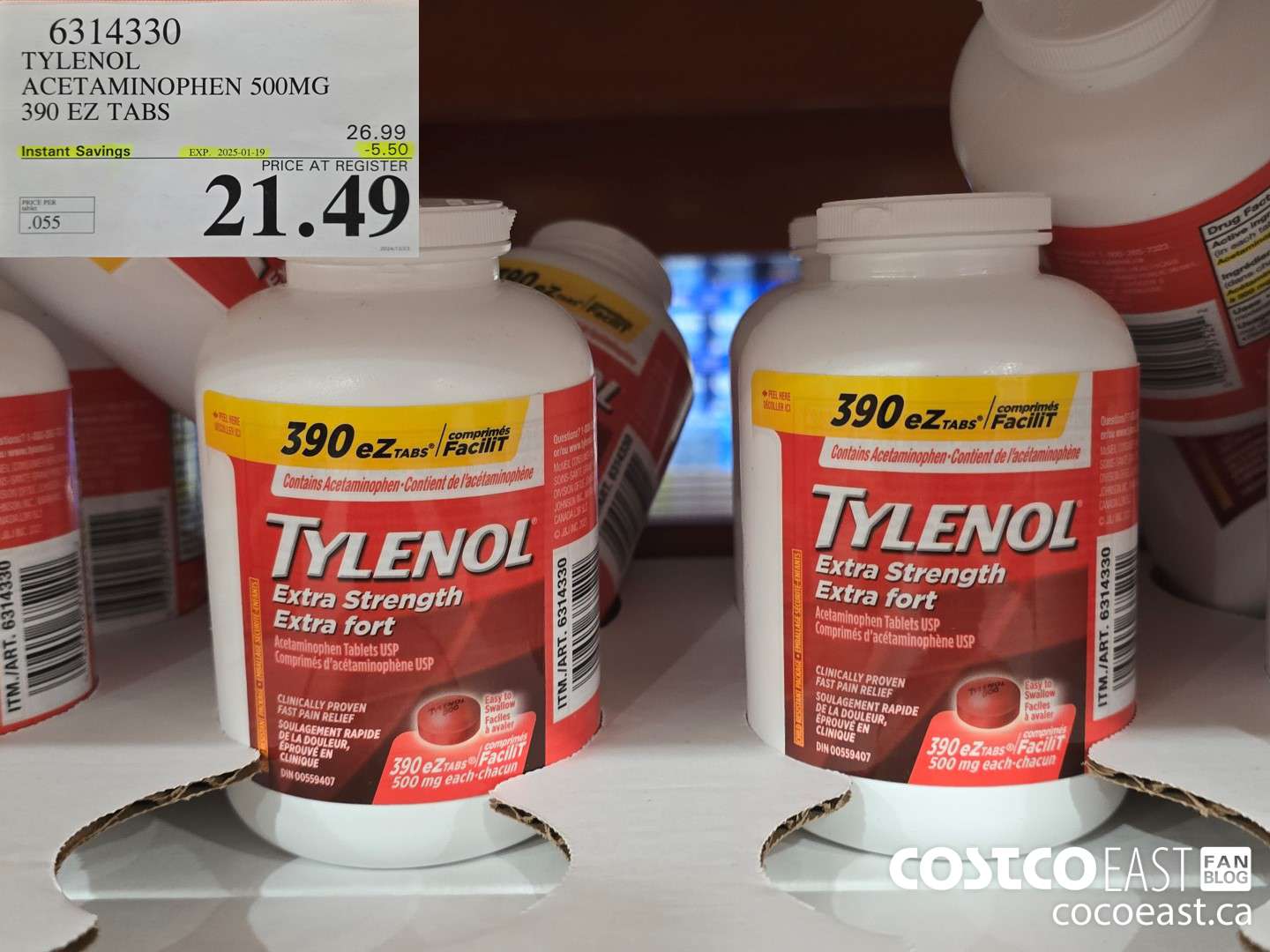6314330 TYLENOL ACETAMINOPHEN 500MG 390 EZ TABS ($5.50 INSTANT SAVINGS EXPIRES ON 2025-01-19) $21.49