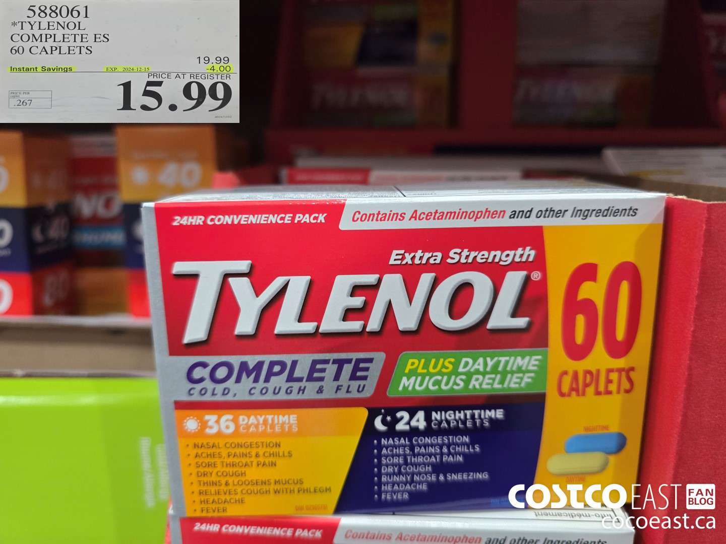588061 TYLENOL COMPLETE ES 60 CAPLETS ($4.00 INSTANT SAVINGS EXPIRES ON 2024-12-15) $15.99