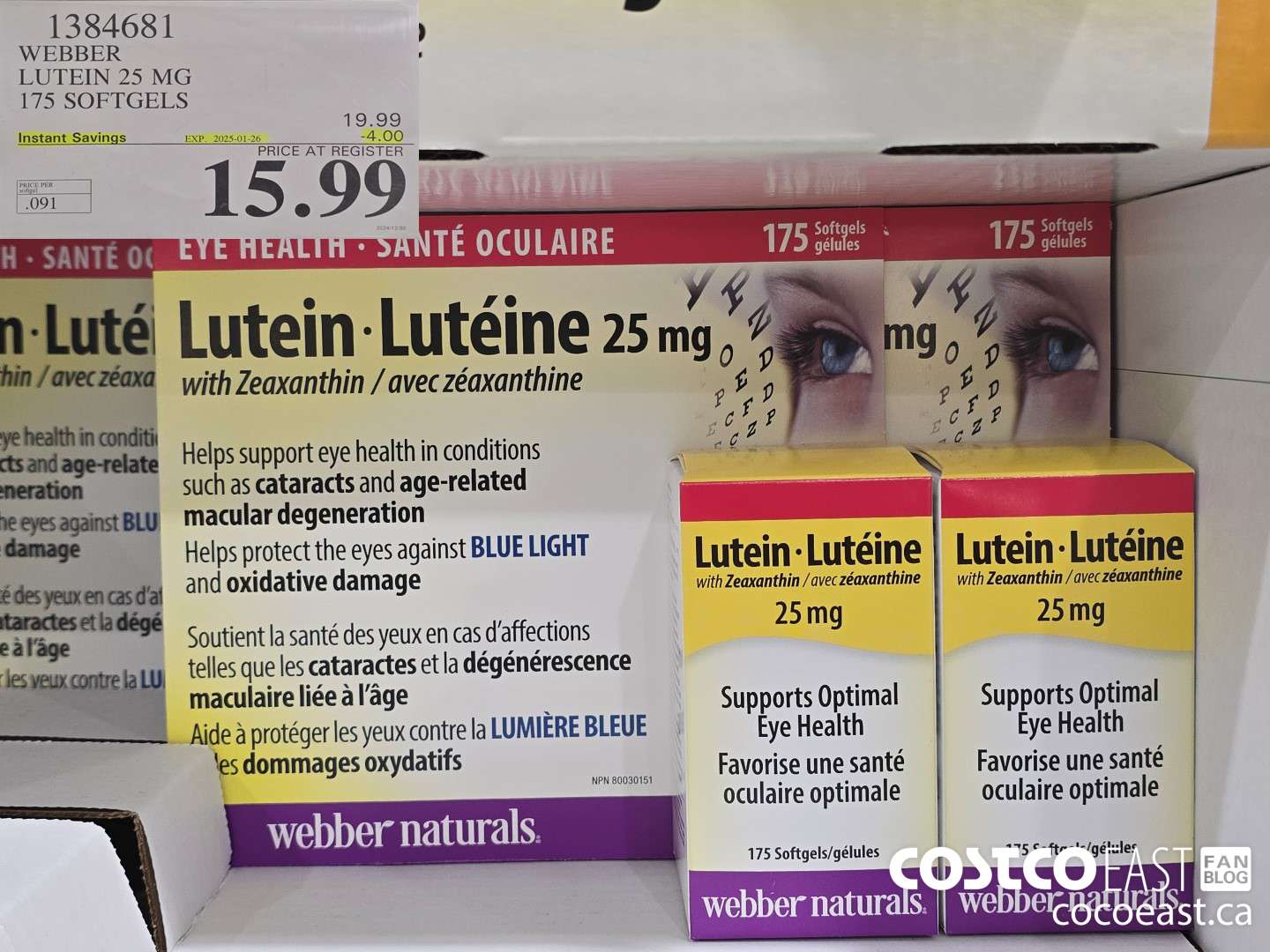 1384681 WEBBER LUTEIN 25 MG 175 SOFTGELS ($4.00 INSTANT SAVINGS EXPIRES ON 2025-01-26) $15.99