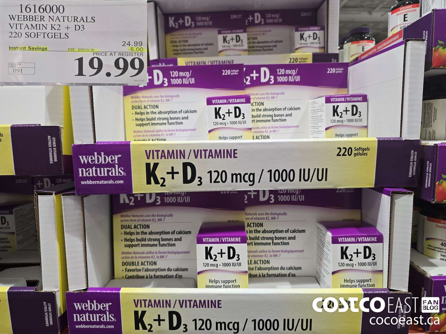 1616000 WEBBER NATURALS VITAMIN K2+D3 220 SOFTGELS ($5.00 INSTANT SAVINGS EXPIRES ON 2025-01-26) $19.99