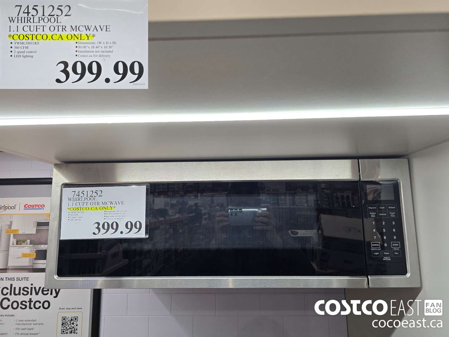 7451252 WHIRLPOOL 1.1 CUFT OTR MCWAVE *COSTCO.CA ONLY* $399.99