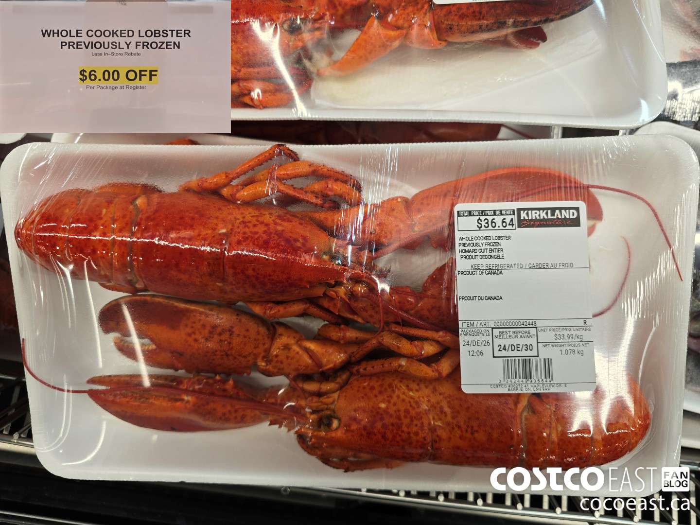 42448 WHOLE COOKED LOBSTER PREVIOUSLY FROZEN ($6.00 INSTANT SAVINGS)