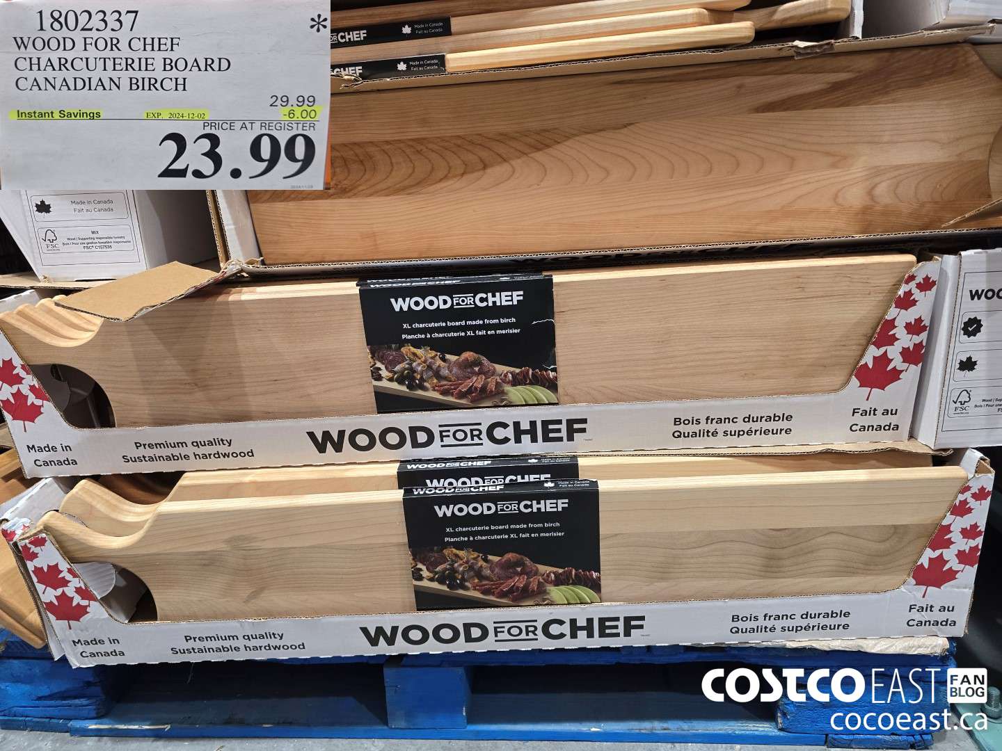 1802337 WOOD FOR CHEF CHARCUTERIE BOARD FSC CANADIAN BIRCH ($6.00 INSTANT SAVINGS EXPIRES ON 2024-12-02) $23.99