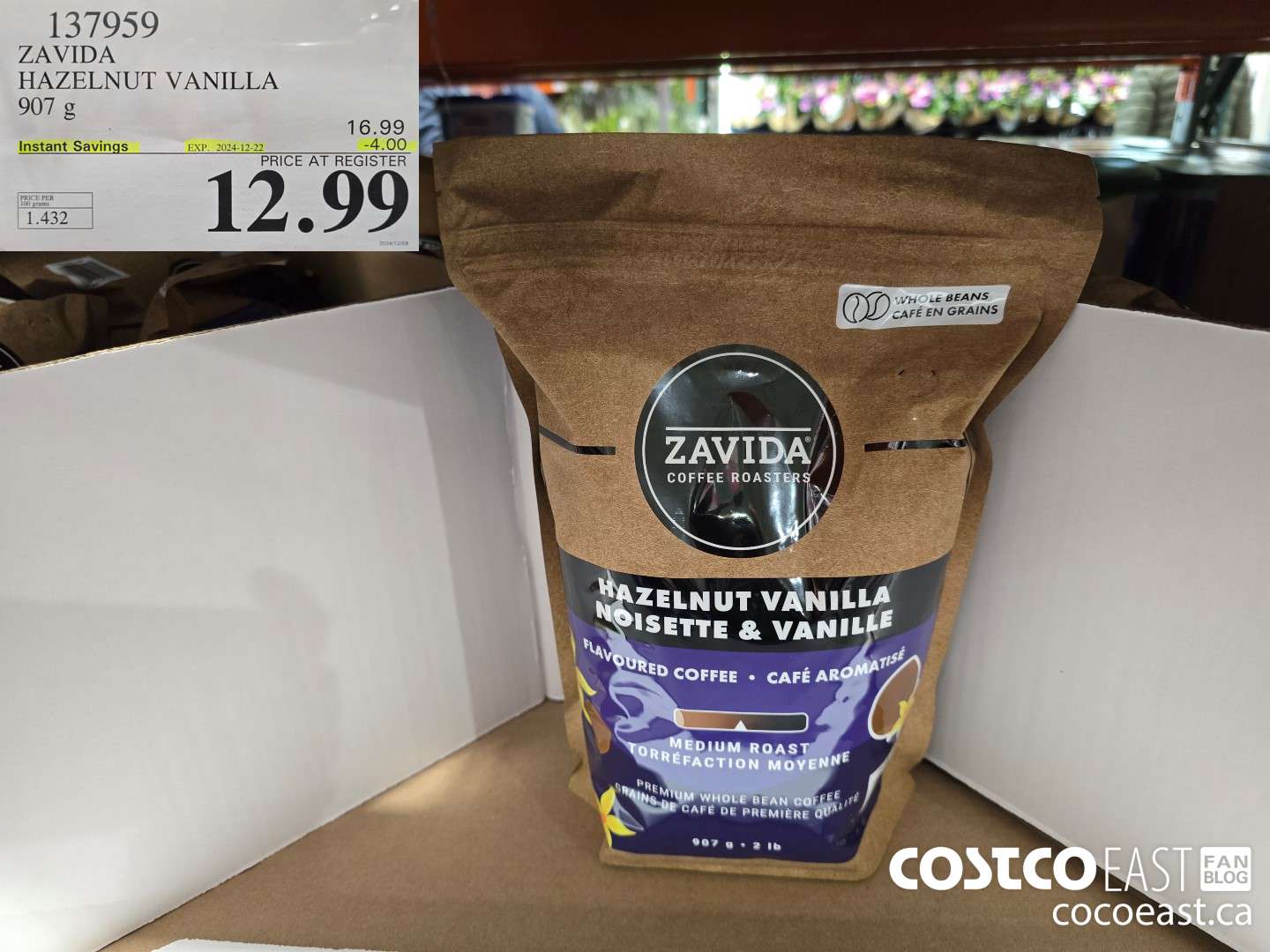 137959 ZAVIDA HAZELNUT VANILLA 907G ($4.00 INSTANT SAVINGS EXPIRES ON 2024-12-22) $12.99