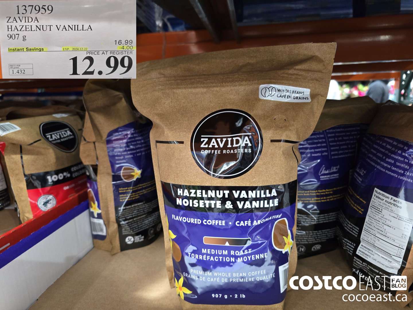137959 ZAVIDA HAZELNUT VANILLA 907G ($4.00 INSTANT SAVINGS EXPIRES ON 2024-12-22) $12.99