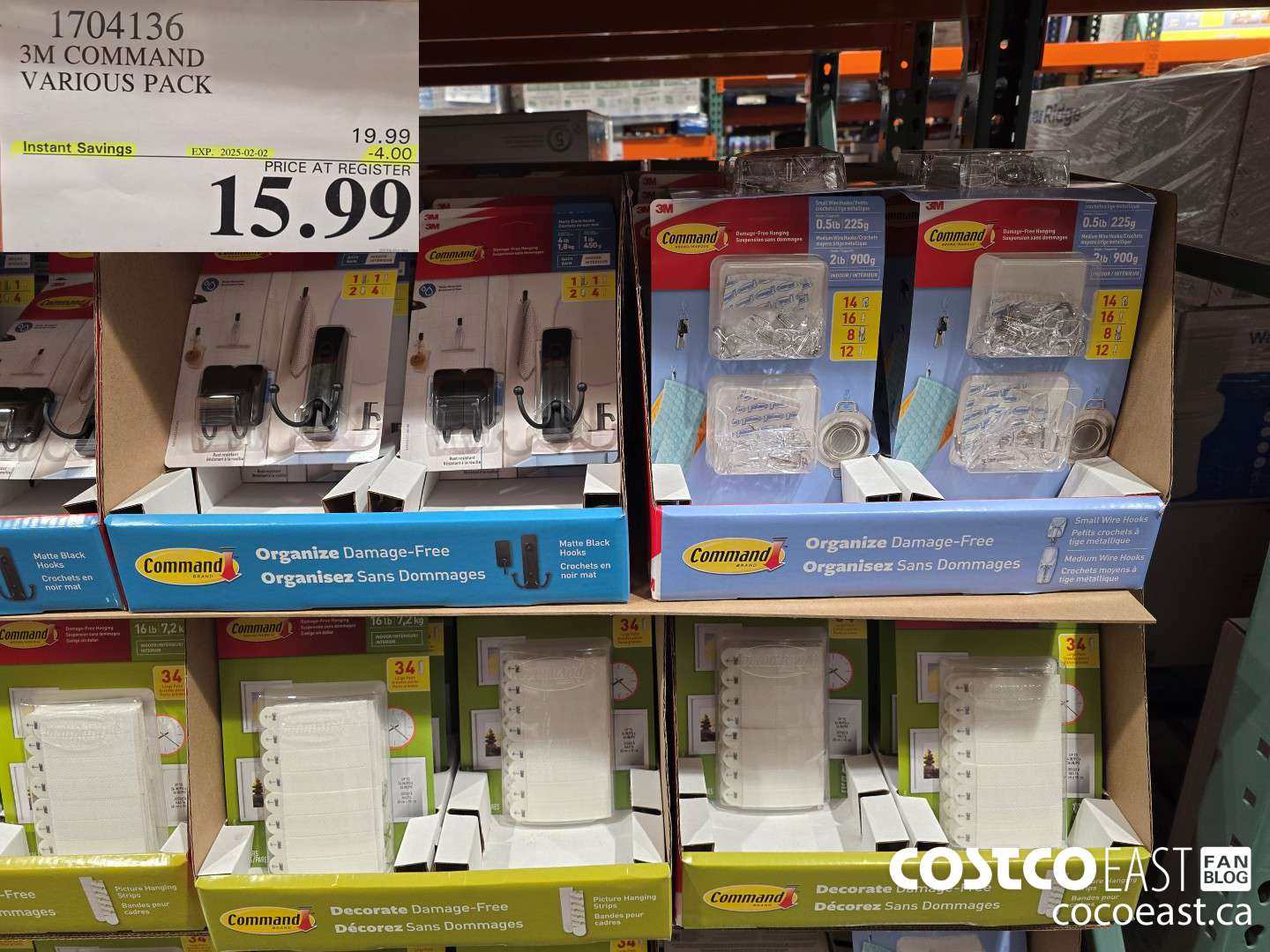 1704136 3M COMMAND VARIOUS PACK ($4.00 INSTANT SAVINGS EXPIRES ON 2025-02-02) $15.99