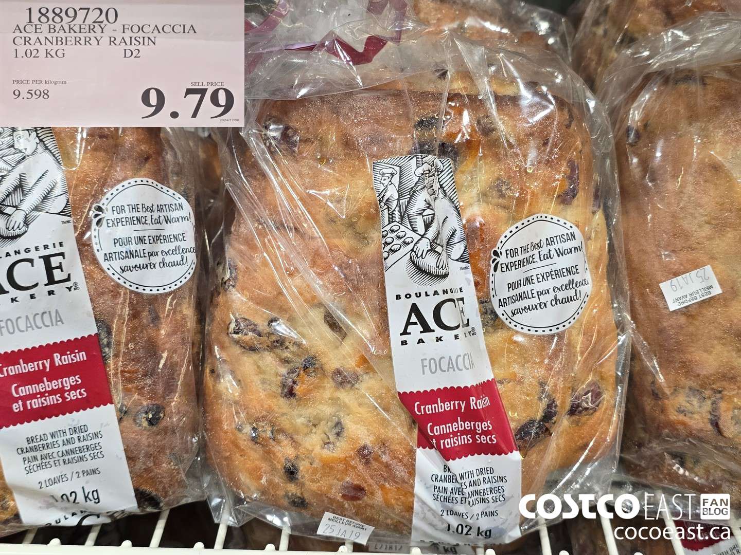 1889720 ACE BAKERY - FOCACCIA CRANBERRY RAISIN 1.02 KG D2 $9.79
