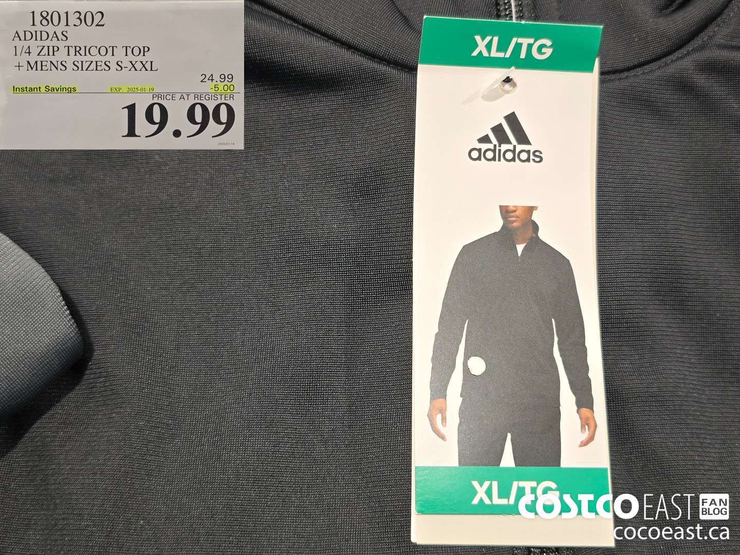 1801302 ADIDAS 1/4 ZIP TRICOT TOP +MENS SIZES S-XXL ($5.00 INSTANT SAVINGS EXPIRES ON 2025-01-19) $19.99