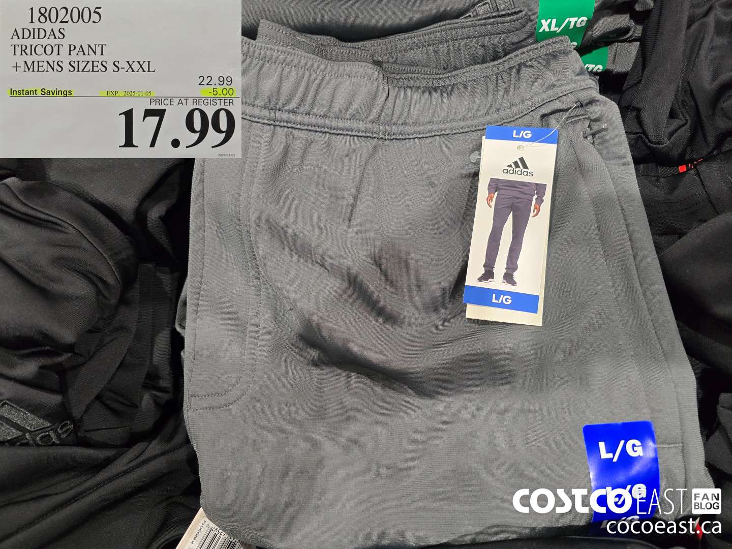 1802005 ADIDAS TRICOT PANT +MENS SIZES S-XXL ($5.00 INSTANT SAVINGS EXPIRES ON 2025-01-05) $17.99