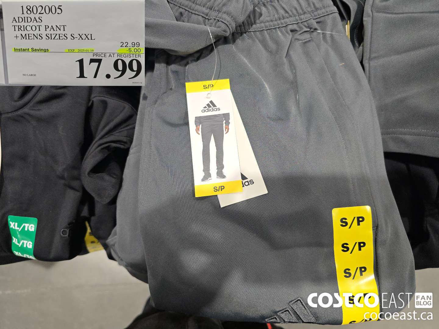 1802005 ADIDAS TRICOT PANT +MENS SIZES S-XXL ($5.00 INSTANT SAVINGS EXPIRES ON 2025-01-19) $17.99