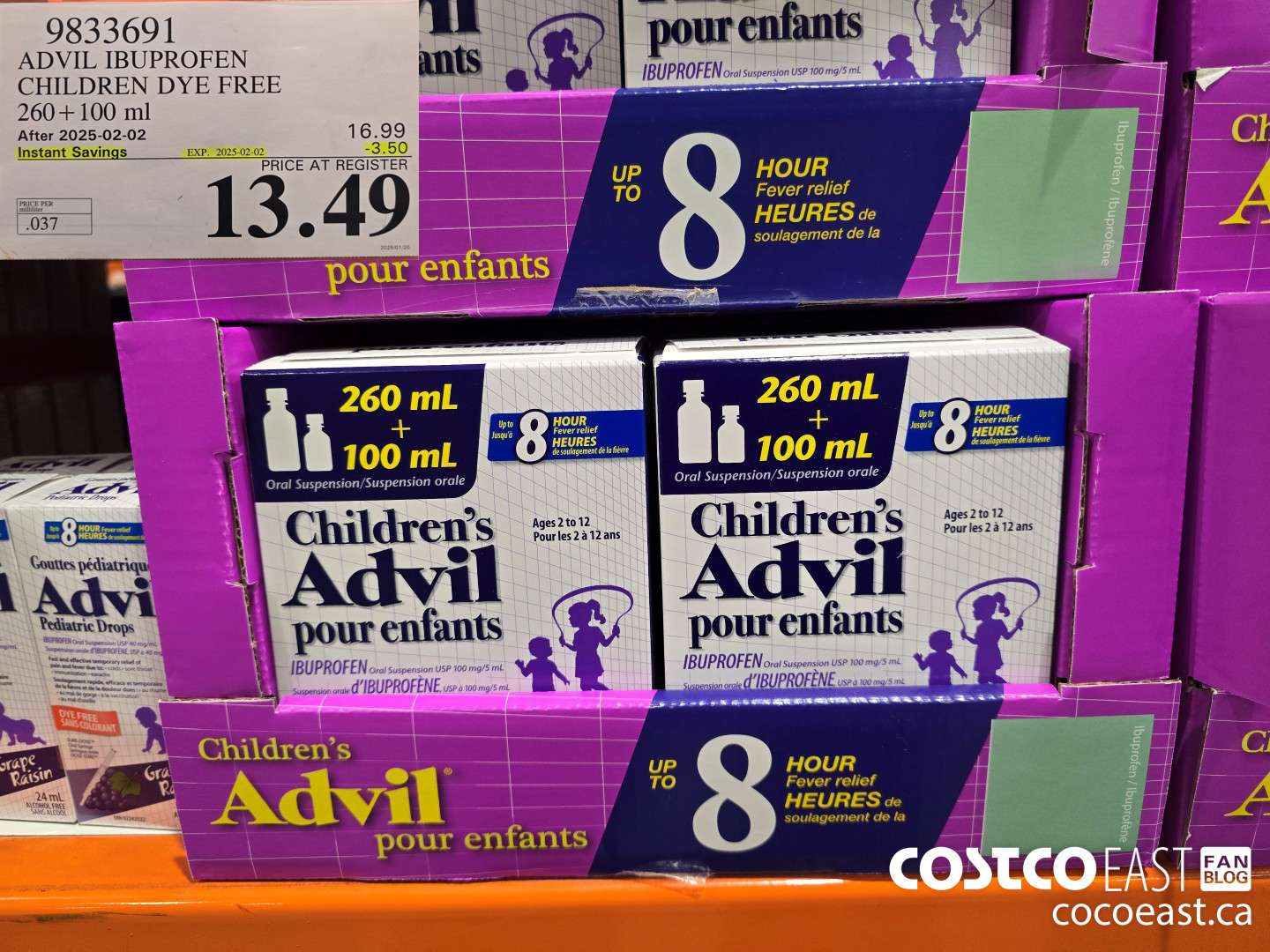 9833691 ADVIL IBUPROFEN CHILDREN DYE FREE 260 + 100ML ($3.50 INSTANT SAVINGS EXPIRES ON 2025-02-02) $13.49