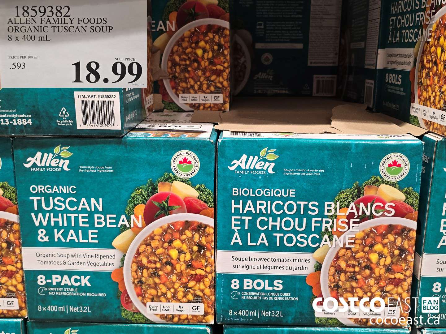 1859382 ALLEN FAMILY FOODS ORGANIC TUSCAN SOUP 8 x 400 mL $18.99