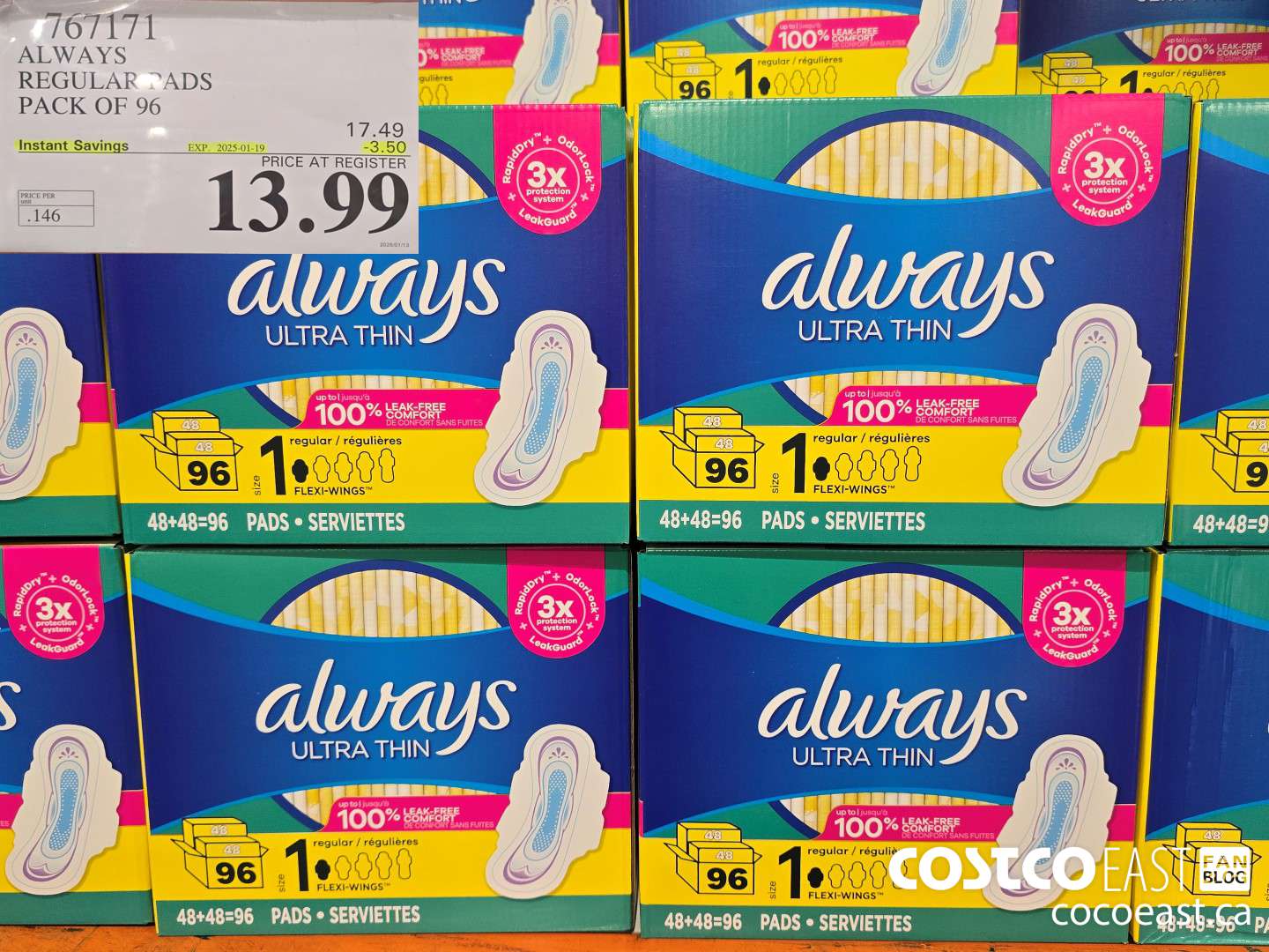 767171 ALWAYS REGULAR PADS PACK OF 96 ($3.50 INSTANT SAVINGS EXPIRES ON 2025-01-19) $13.99