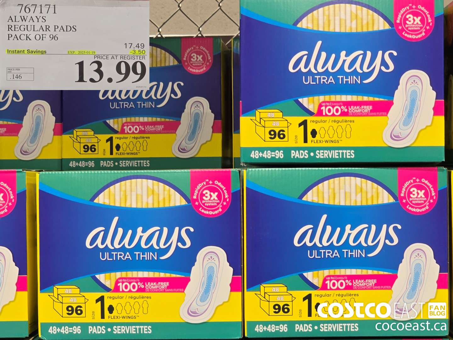 767171 ALWAYS REGULAR PADS PACK OF 96 ($3.50 INSTANT SAVINGS EXPIRES ON 2025-01-19) $13.99