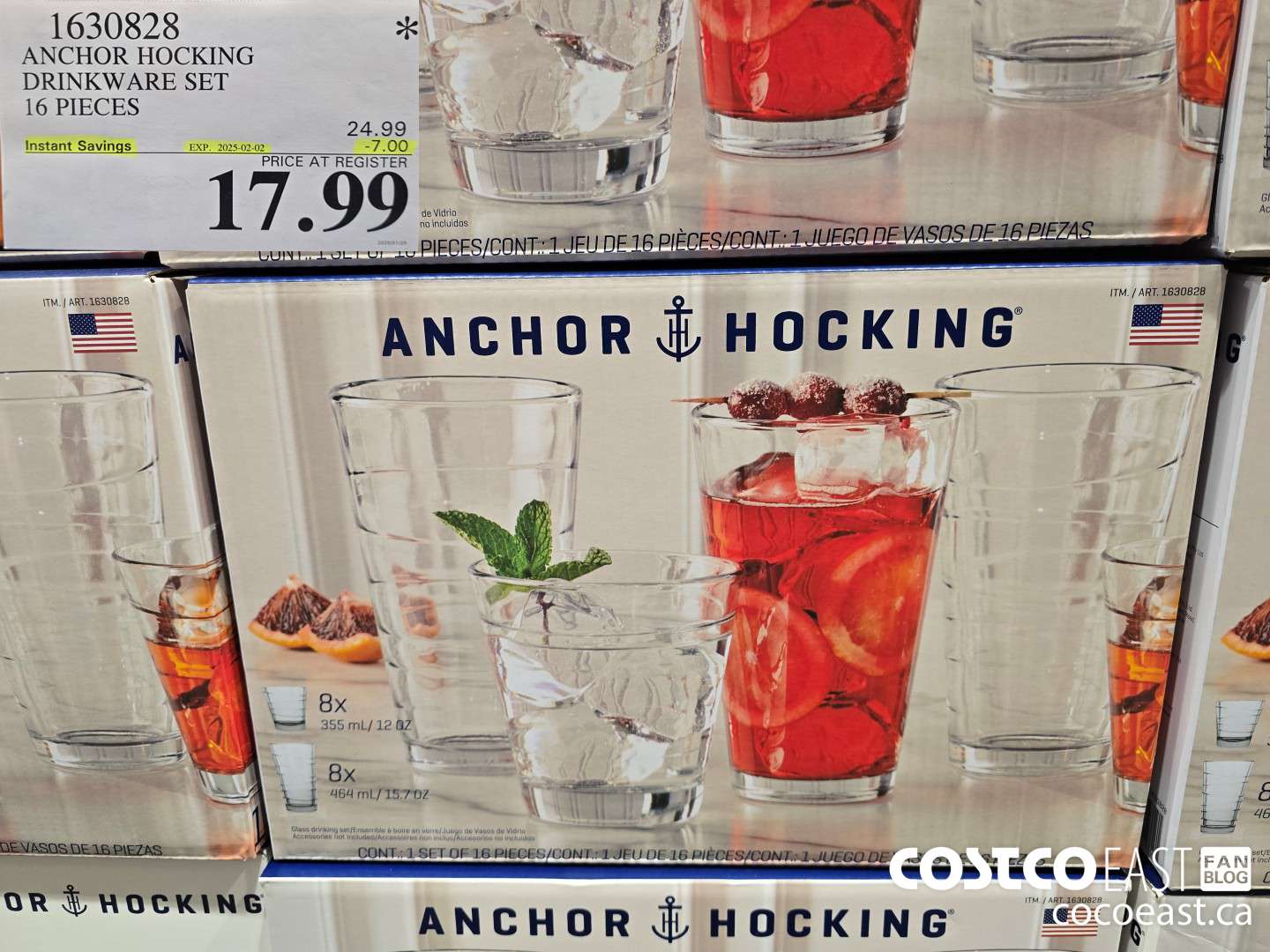 1630828 ANCHOR HOCKING DRINKWARE SET 16 PIECES ($7.00 INSTANT SAVINGS EXPIRES ON 2025-02-02) $17.99