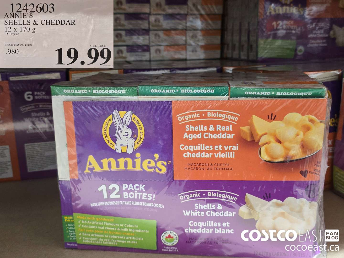 1242603 ANNIE'S SHELLS & CHEESE 12 X 170 G $19.99
