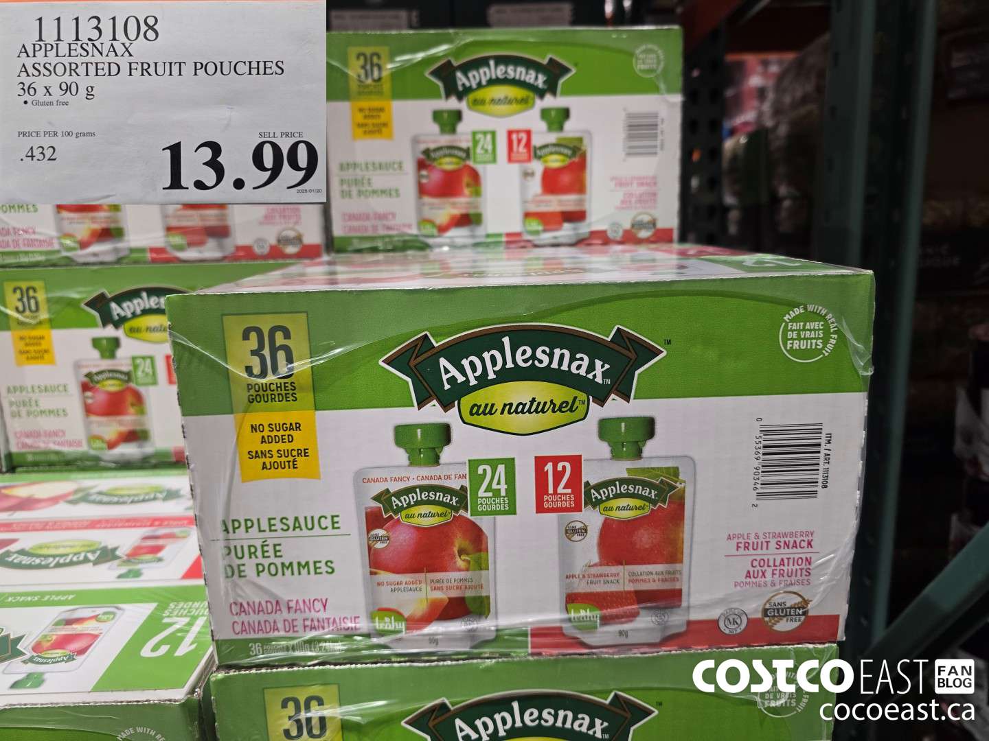 1113108 APPLESNAX ASSORTED FRUIT POUCHES 36 x 90 g $13.99