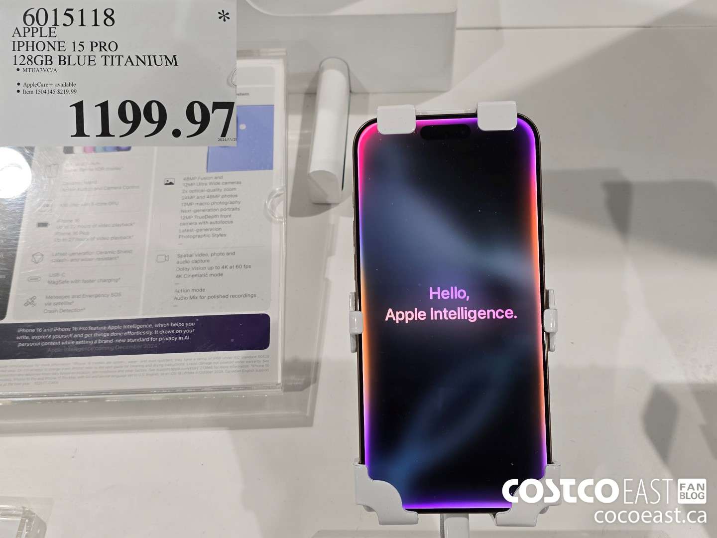 6015118 APPLE IPHONE 15 PRO 128GB BLUE TITANIUM $1199.97