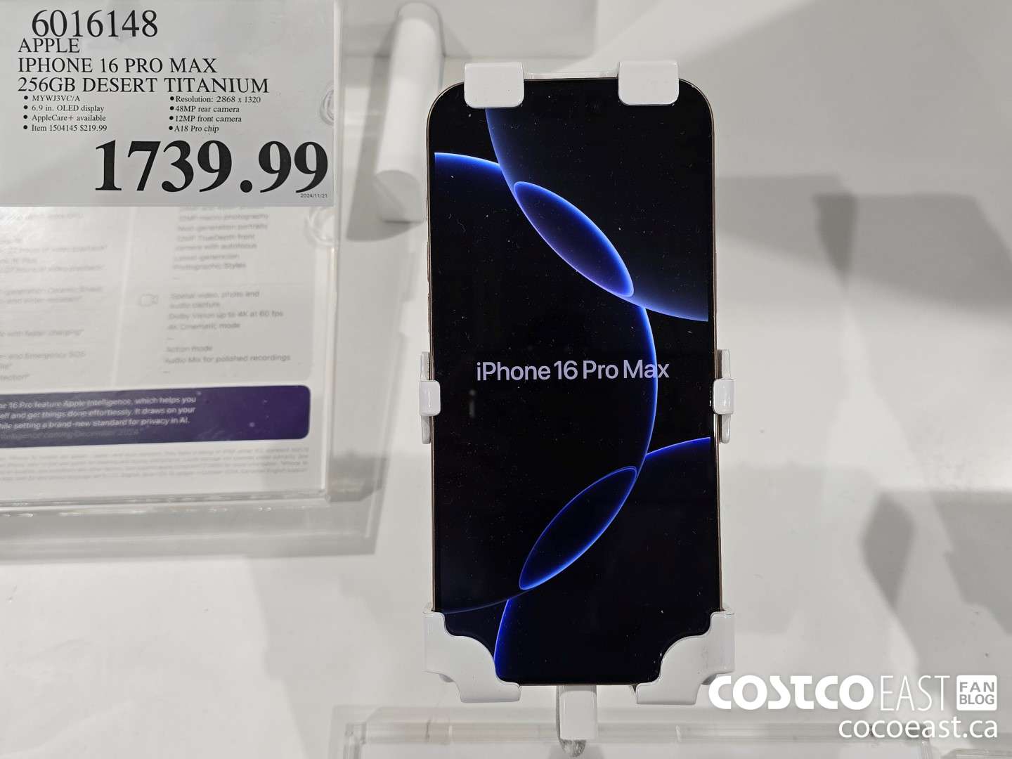 6016148 APPLE IPHONE 16 PRO MAX 256 GB DESERT TITANIUM $1739.99