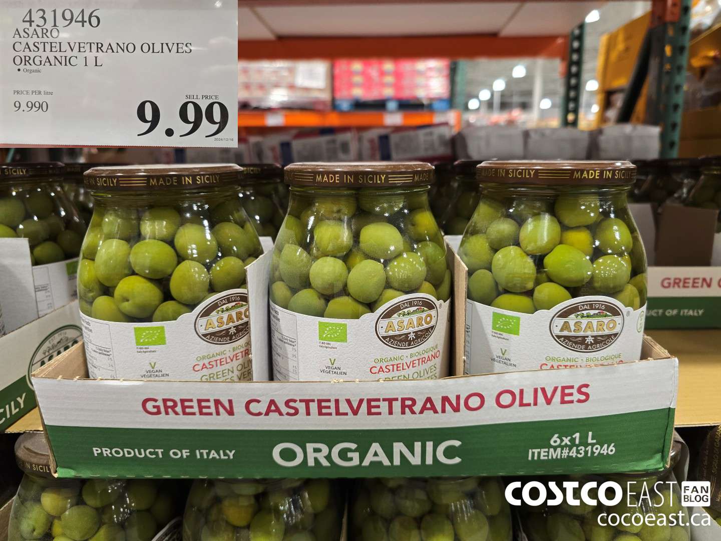 431946 ASARO CASTELVETRANO OLIVES ORGANIC 1 L $9.99