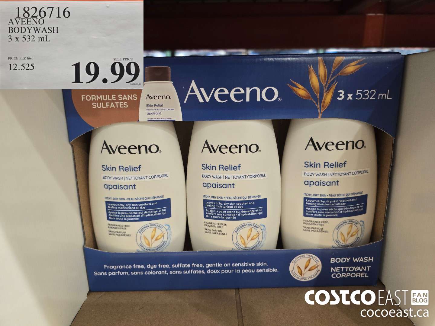 1826716 AVEENO BODYWASH 3 x 532 ML $19.99