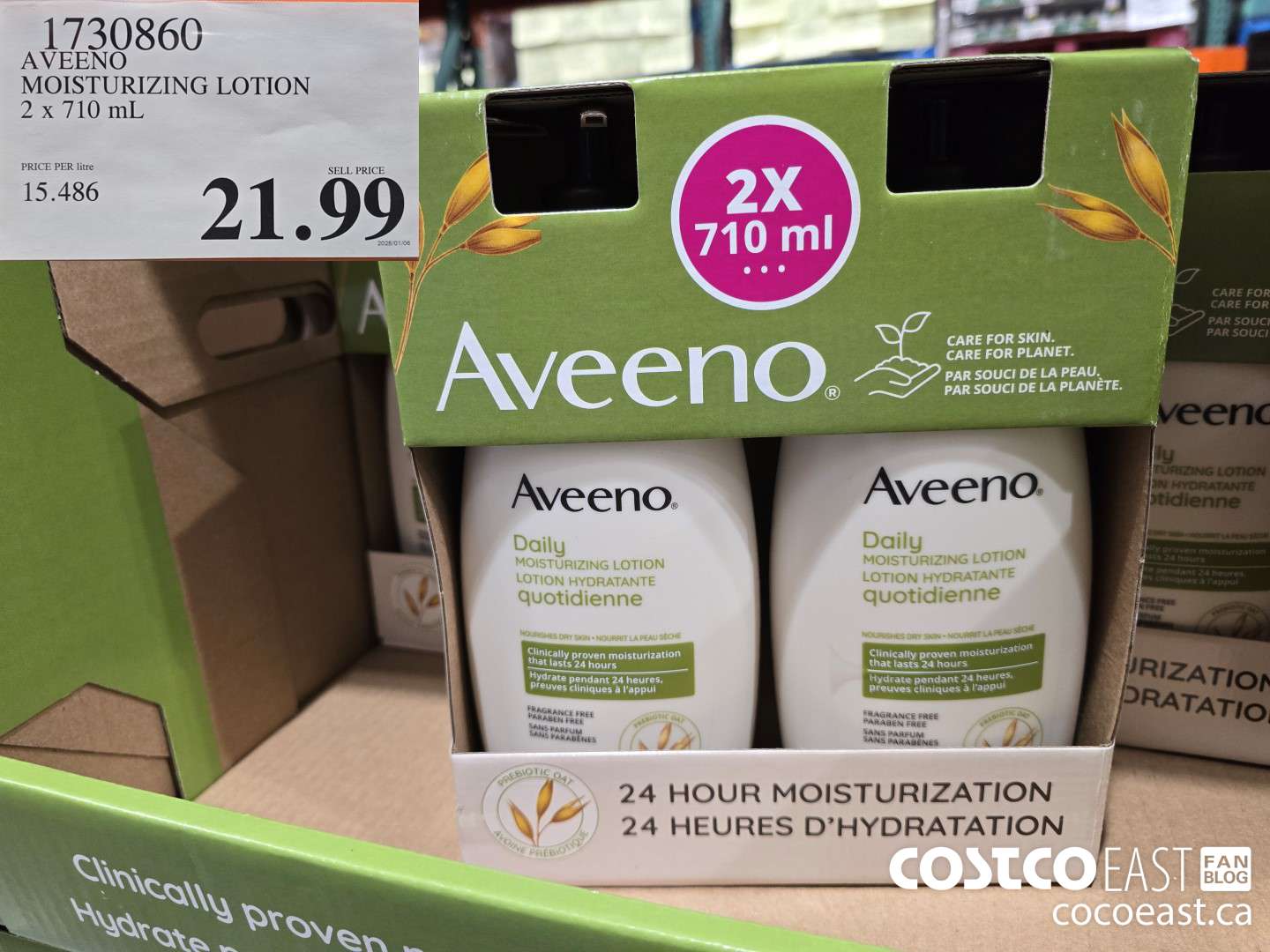 1730860 AVEENO MOISTURIZING LOTION 2 X 710 ML $21.99