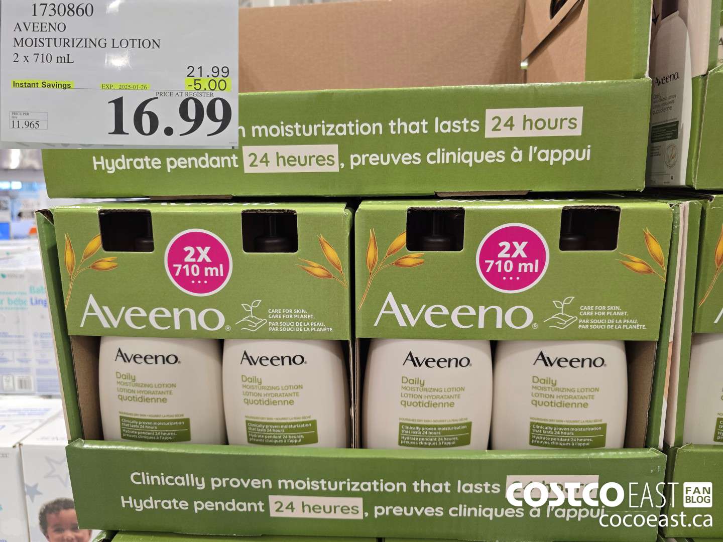 1730860 AVEENO MOISTURIZING LOTION 2 X 710 ML ($5.00 INSTANT SAVINGS EXPIRES ON 2025-01-26) $16.99