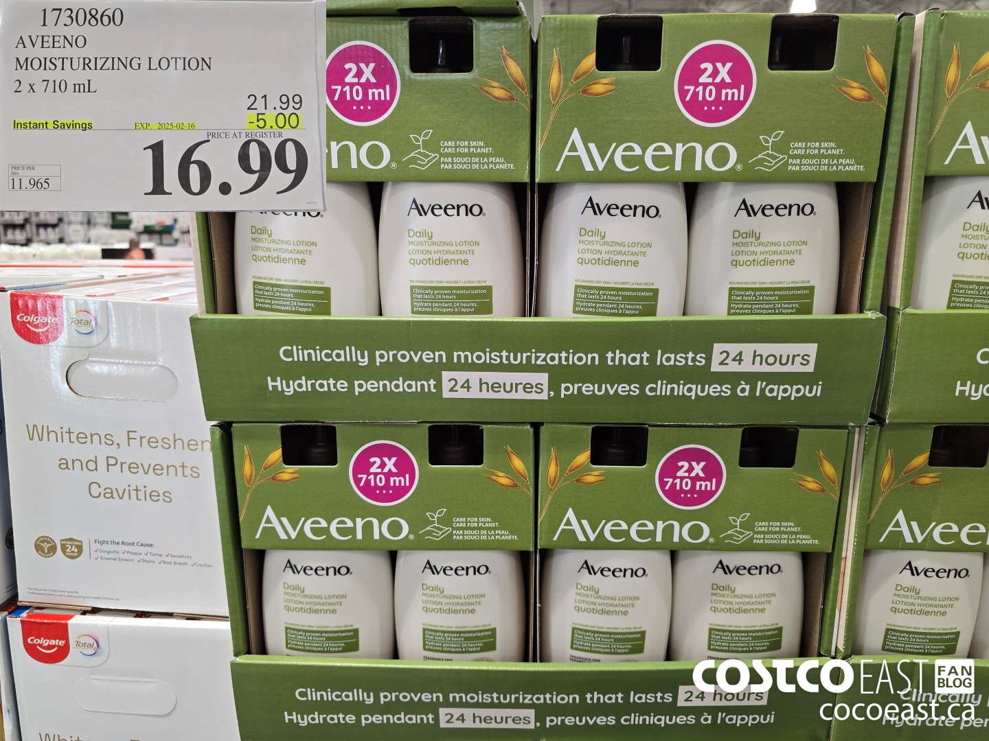 1730860 AVEENO MOISTURIZING LOTION 2 X 710 ML ($5.00 INSTANT SAVINGS EXPIRES ON 2025-02-16) $16.99