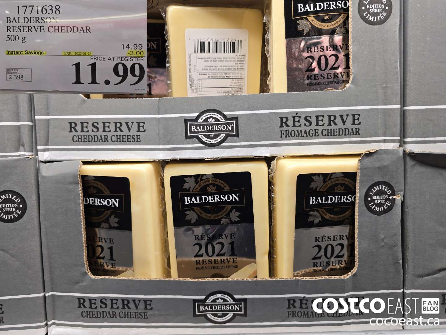 1771638 BALDERSON RESERVE CHEDDAR 500 G ($3.00 INSTANT SAVINGS EXPIRES ON 2025-01-26) $11.99