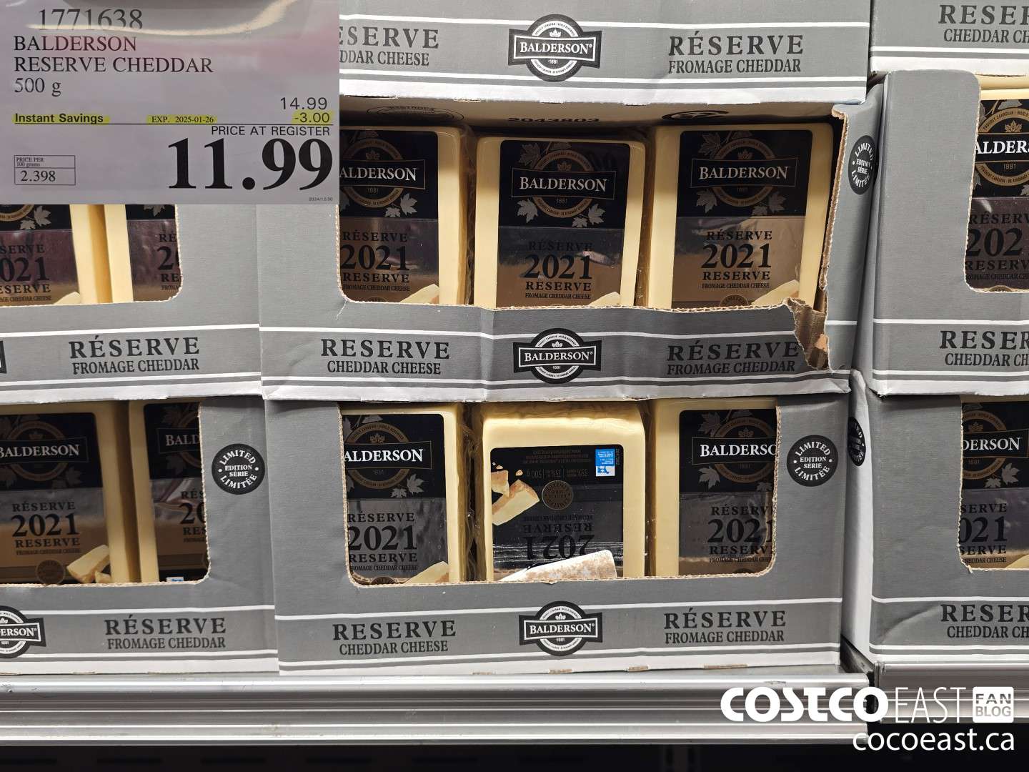 1771638 BALDERSON RESERVE CHEDDAR 500 G ($3.00 INSTANT SAVINGS EXPIRES ON 2025-01-26) $11.99