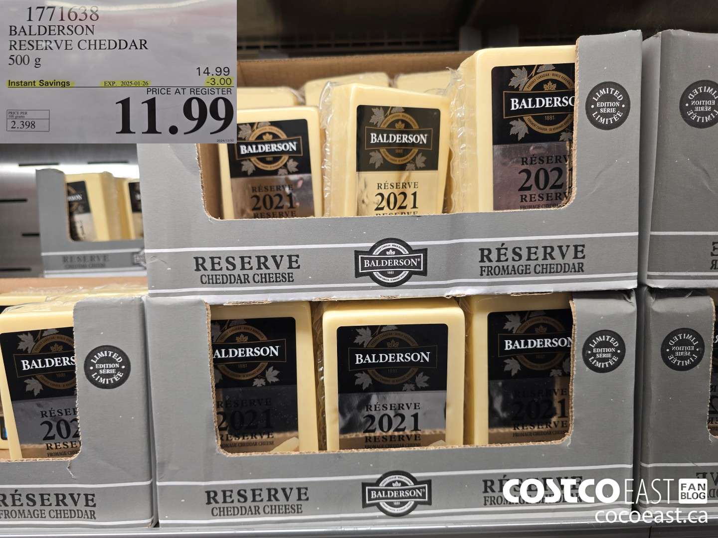 1771638 BALDERSON RESERVE CHEDDAR 500 G ($3.00 INSTANT SAVINGS EXPIRES ON 2025-01-26) $11.99