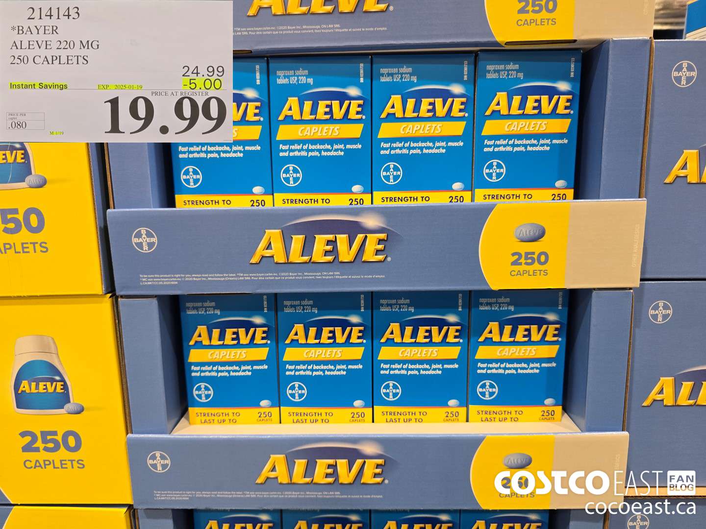 214143 BAYER ALEVE 220 MG 250 CAPLETS ($5.00 INSTANT SAVINGS EXPIRES ON 2025-01-19) $19.99