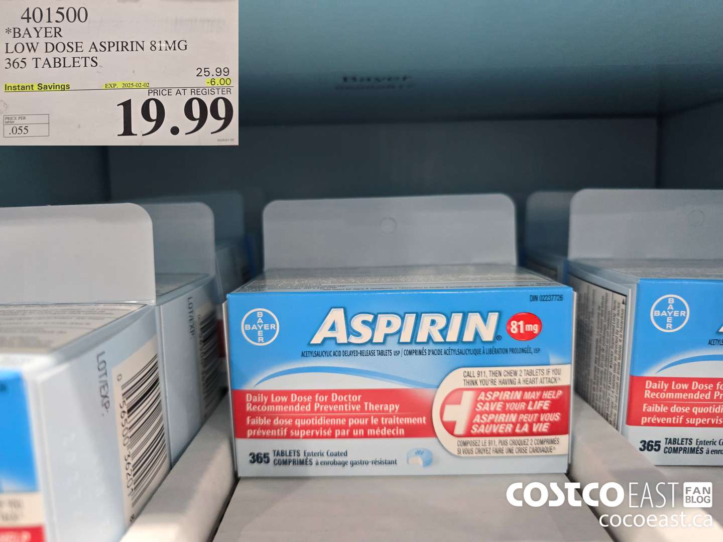 401500 BAYER LOW DOSE ASPIRIN 81MG 365 TABLETS ($6.00 INSTANT SAVINGS EXPIRES ON 2025-02-02) $19.99