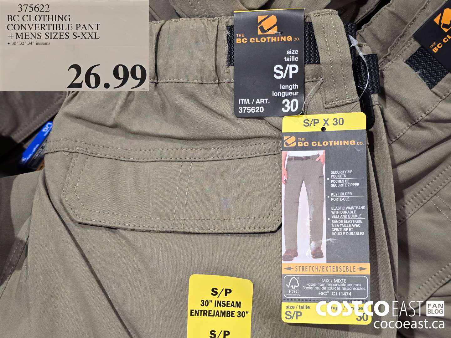 375622 BC CLOTHING CONVERTIBLE PANT + MENS SIZES S-XXL $26.99