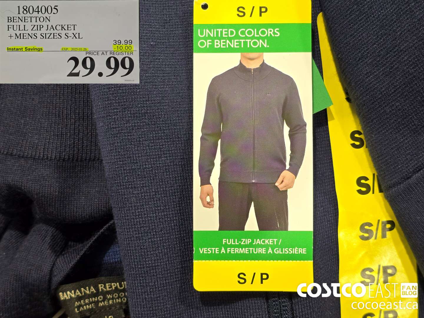 1804005 BENETTON FULL ZIP JACKET +MENS SIZES S-XXL ($10.00 INSTANT SAVINGS EXPIRES ON 2025-01-26) $29.99